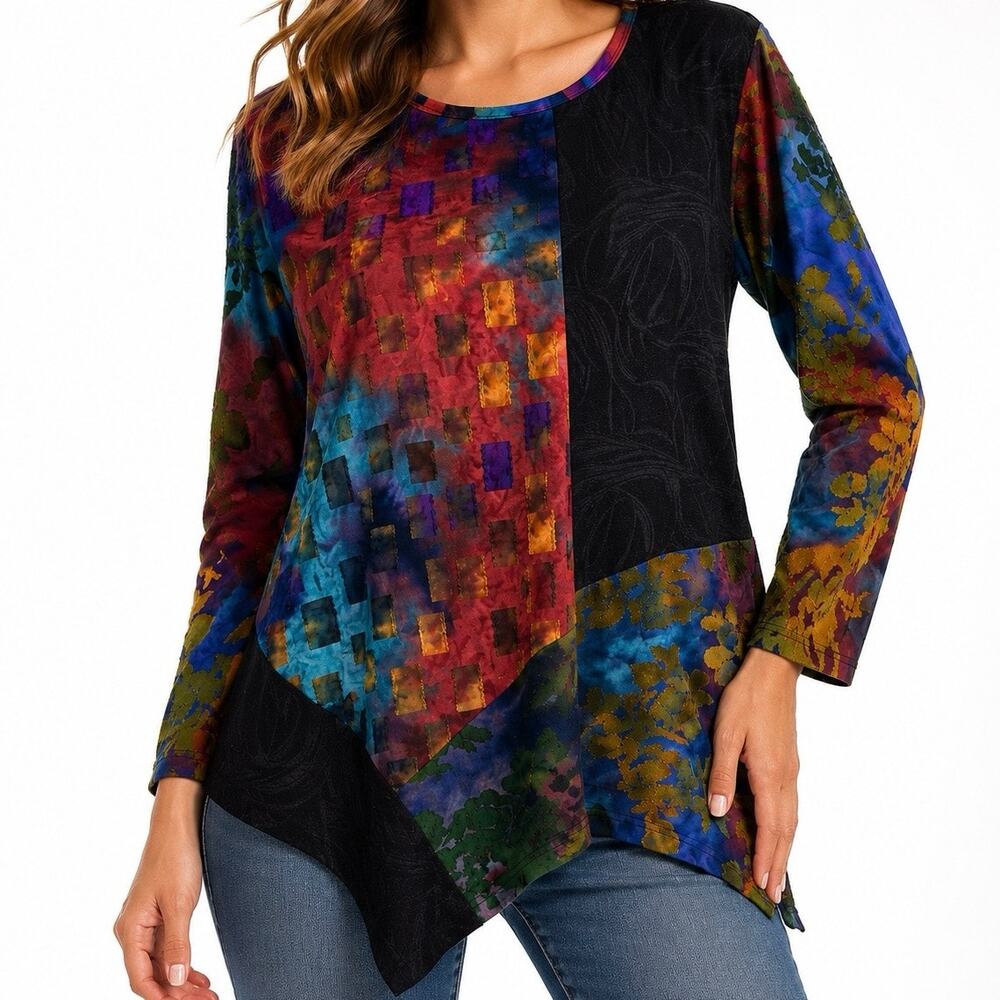 Calessa Plus Size 2X Wearable Art to Wear Stretchy Blouse Shirt Top Artsy Unique